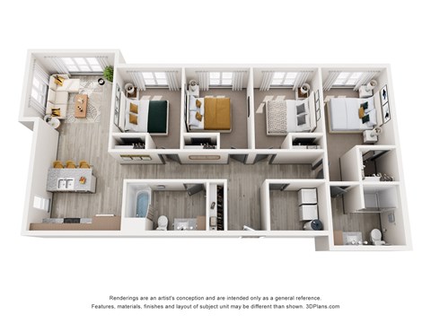Floor plan for 4 beds, 2 baths, 1439 sqft